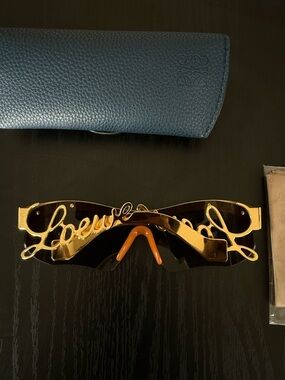 Loewe Gold Script Shield Sunglasses with Brown Lenses
